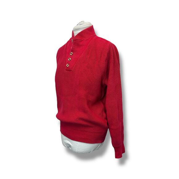 Lands’ End Vintage Mens Henley Neck Knit Ribbed Pullover Sweater, Red, size M - Picture 3 of 9